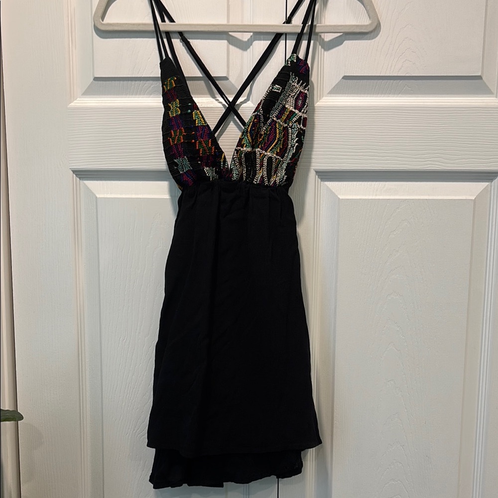 For Love & Lemons San Pedro Embroidered
Babydoll Mini Dress Size XS Black Boho